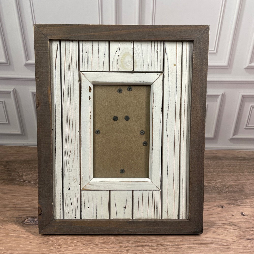 Rustic Wood Picture Frame Brown White Farmhouse Tabletop Decor 4X6 Photo